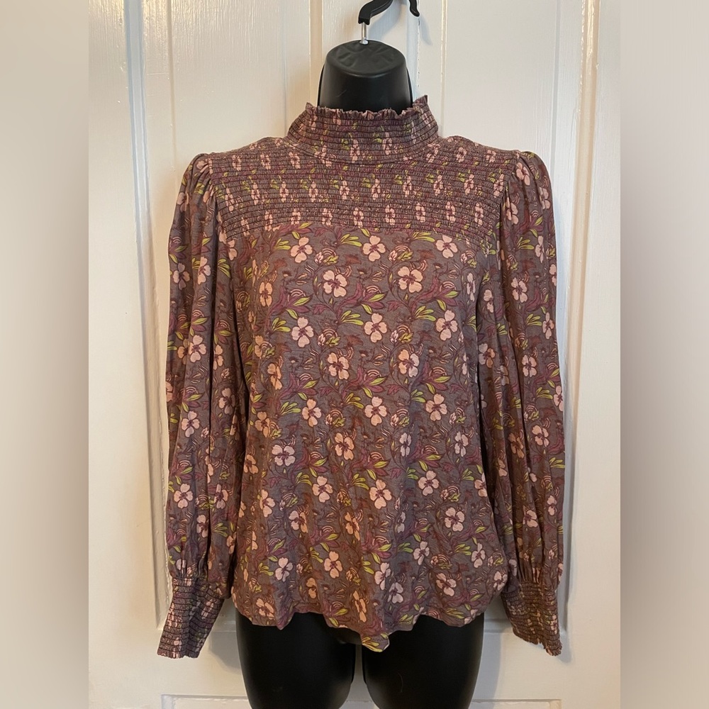 Nation LTD Floral Smocked Top in Purple and Pink
